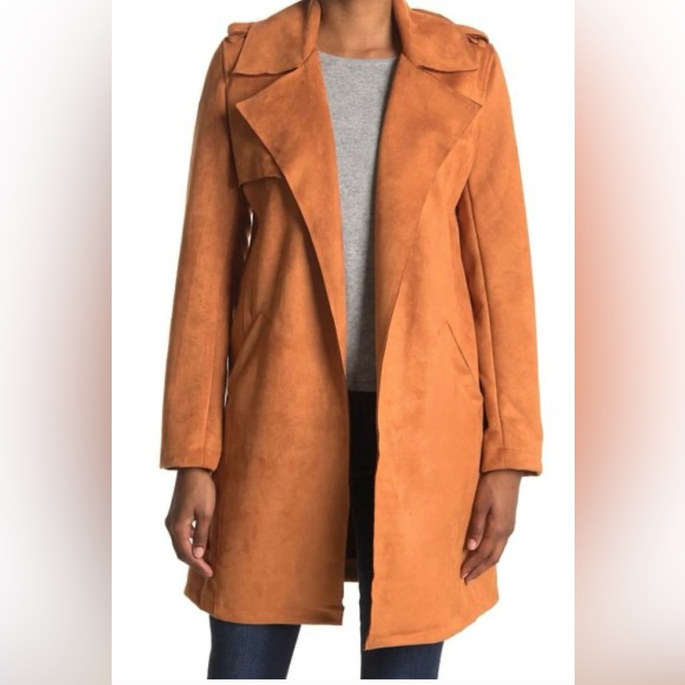 Ookie‎ & LaLa coat size medium burnt orange faux suede trench coat jacket 🧡
